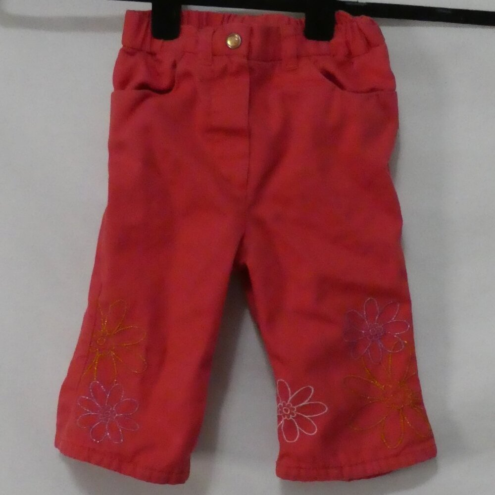 MEXX 12 months Orange Cotton Casual Pants Elastic Waistband and Floral Bottoms